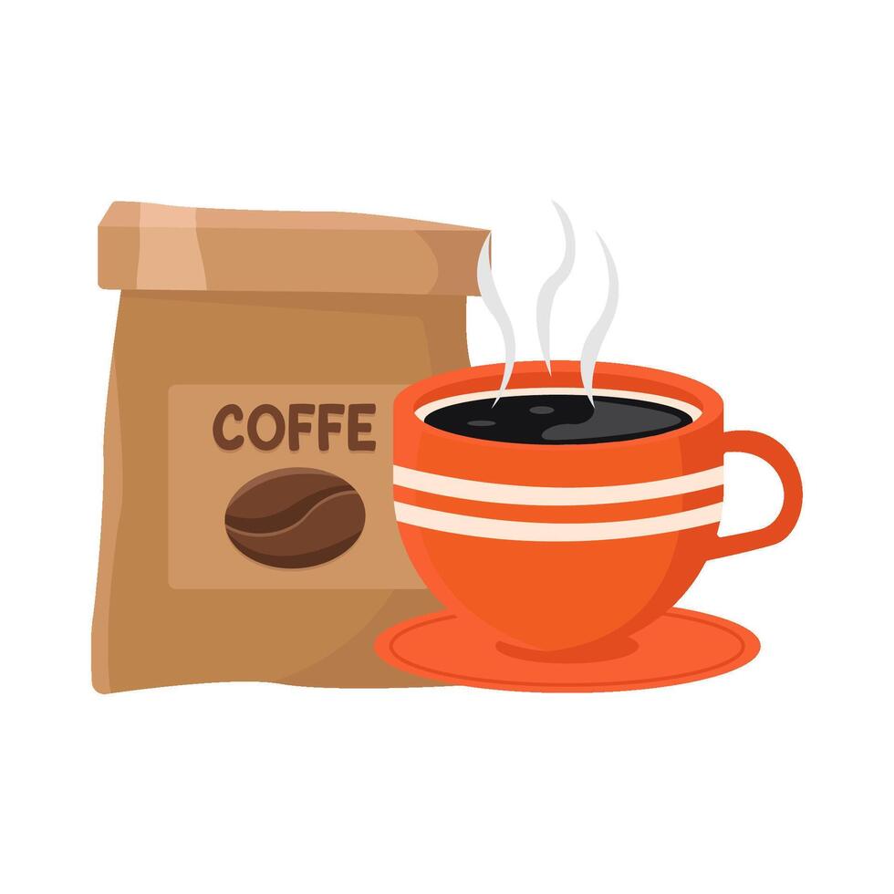 café bolso con vaso café bebida ilustración vector