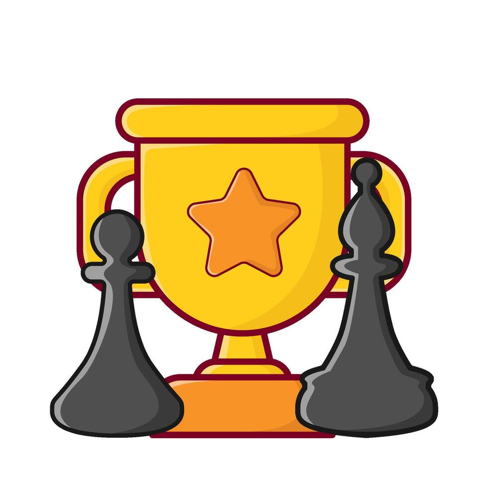 pawn chess, bishop chess with trophy illustration vector