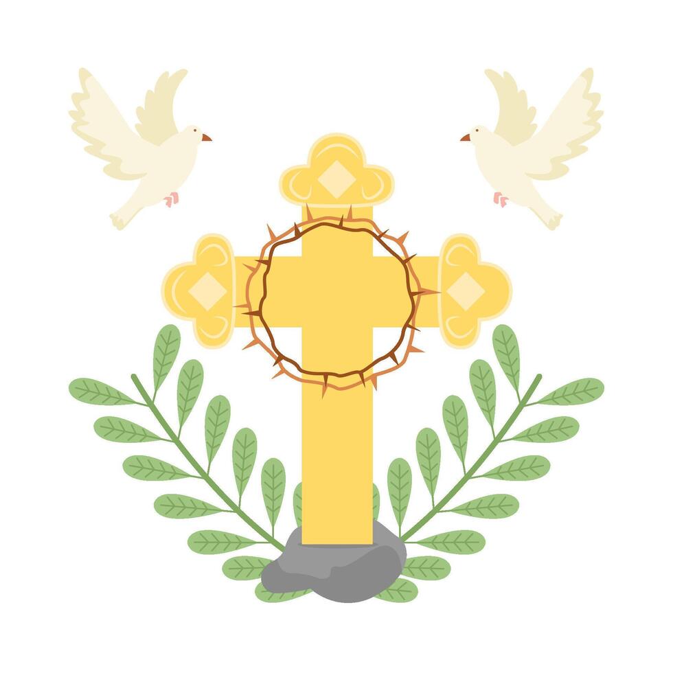 christian cross religious with bird illustration vector
