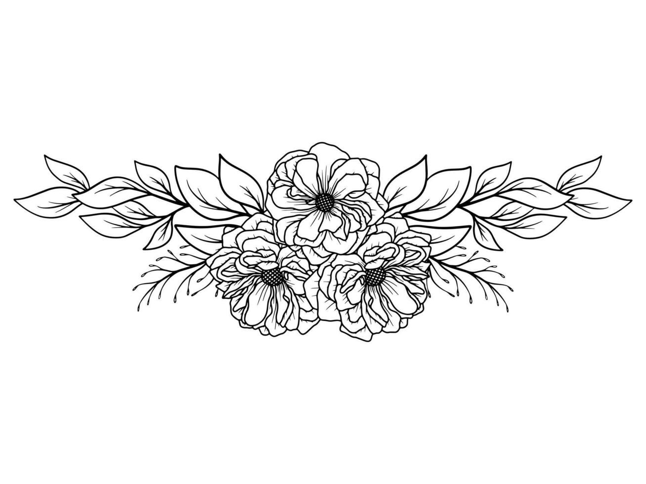 Flower Line Art Arrangement Illustration vector