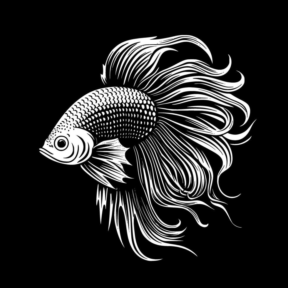 Betta Fish - Black and White Isolated Icon - Vector illustration