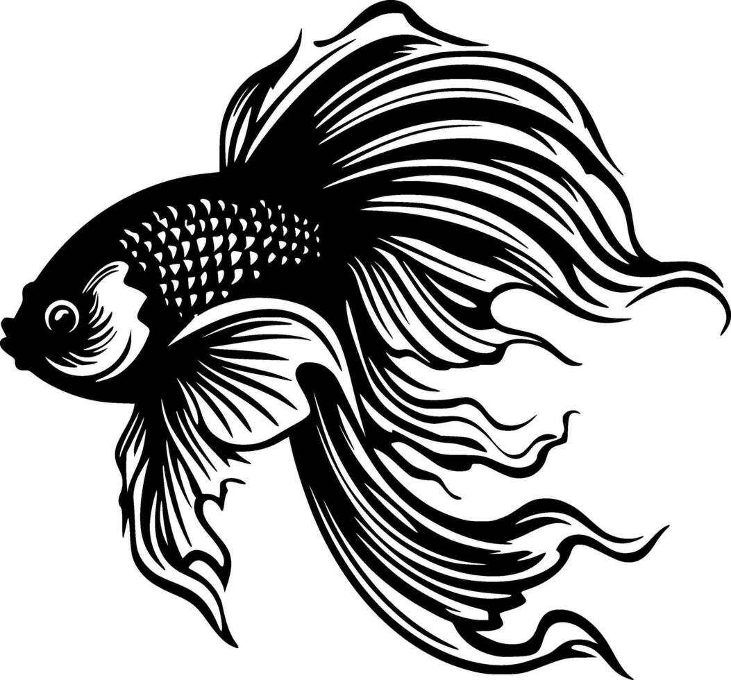 Betta pescado - negro y blanco aislado icono - vector ilustración