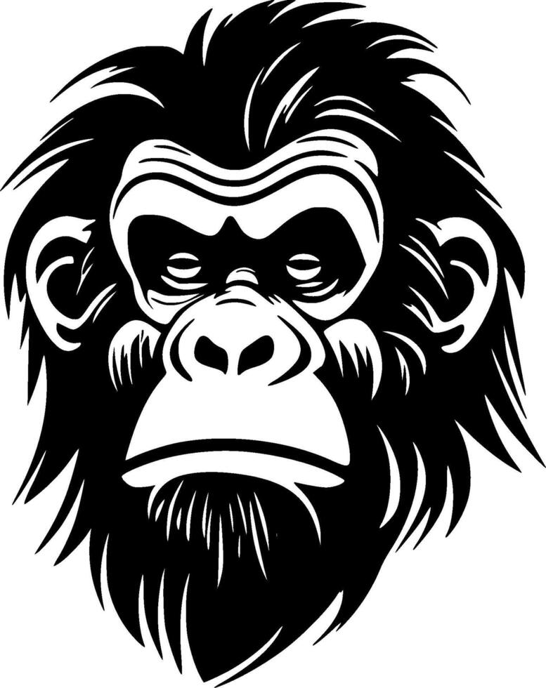 Chimpanzee, Black and White Vector illustration