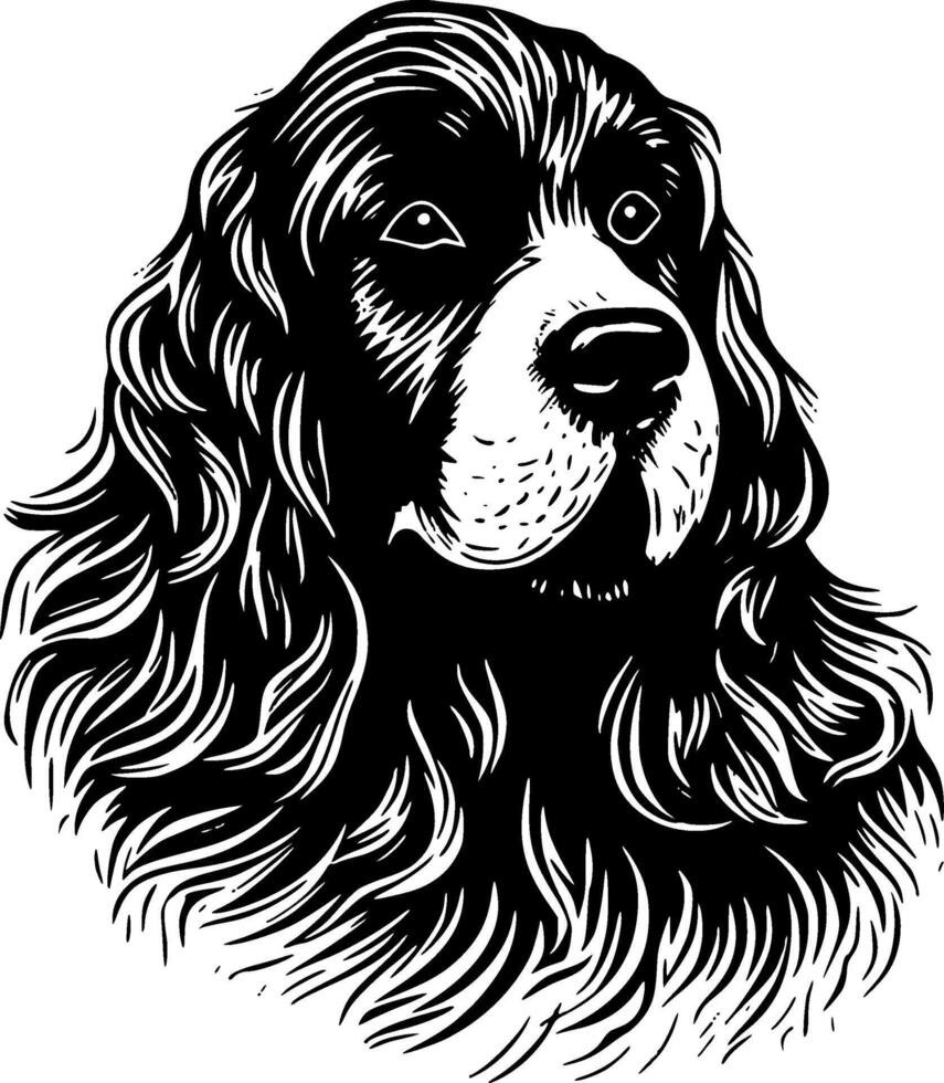 Cocker Spaniel, Black and White Vector illustration