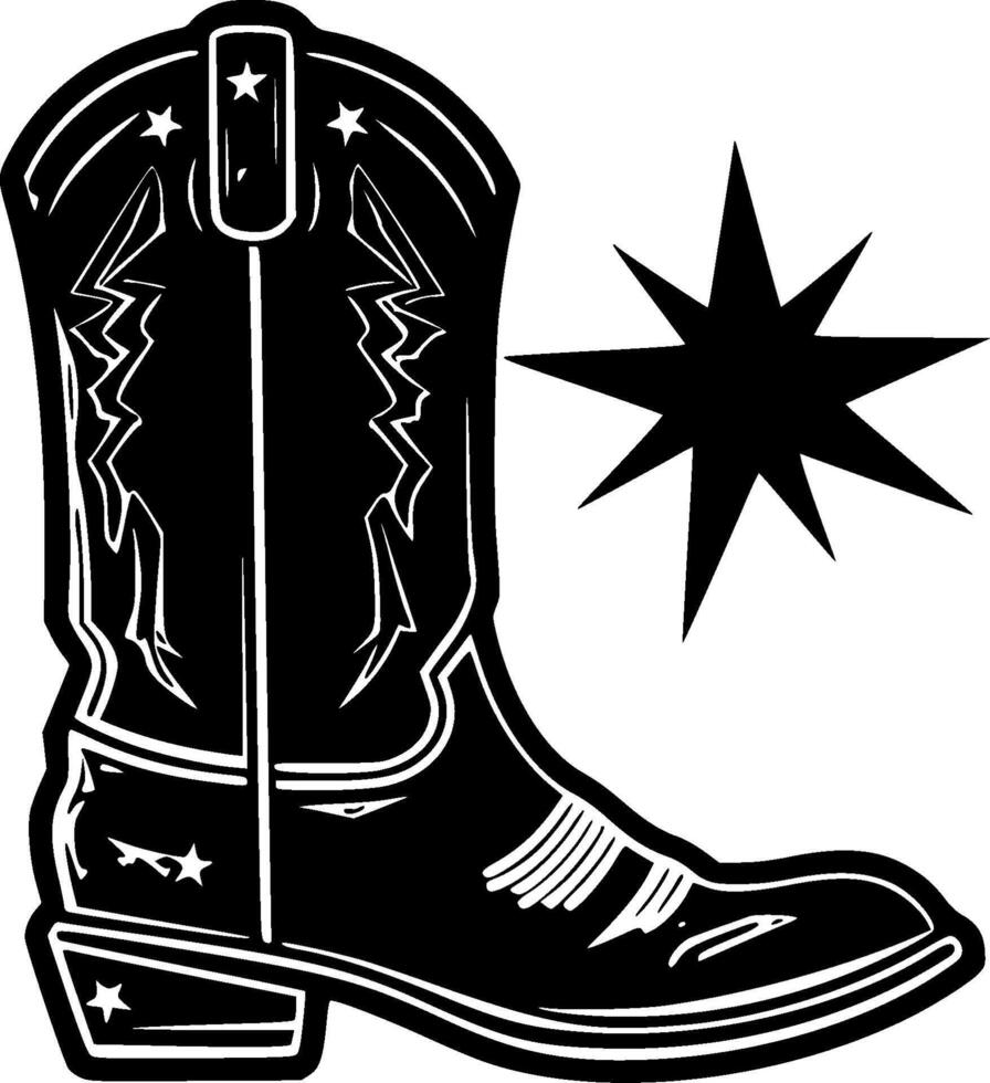 Cowboy Boot - Black and White Isolated Icon - Vector illustration