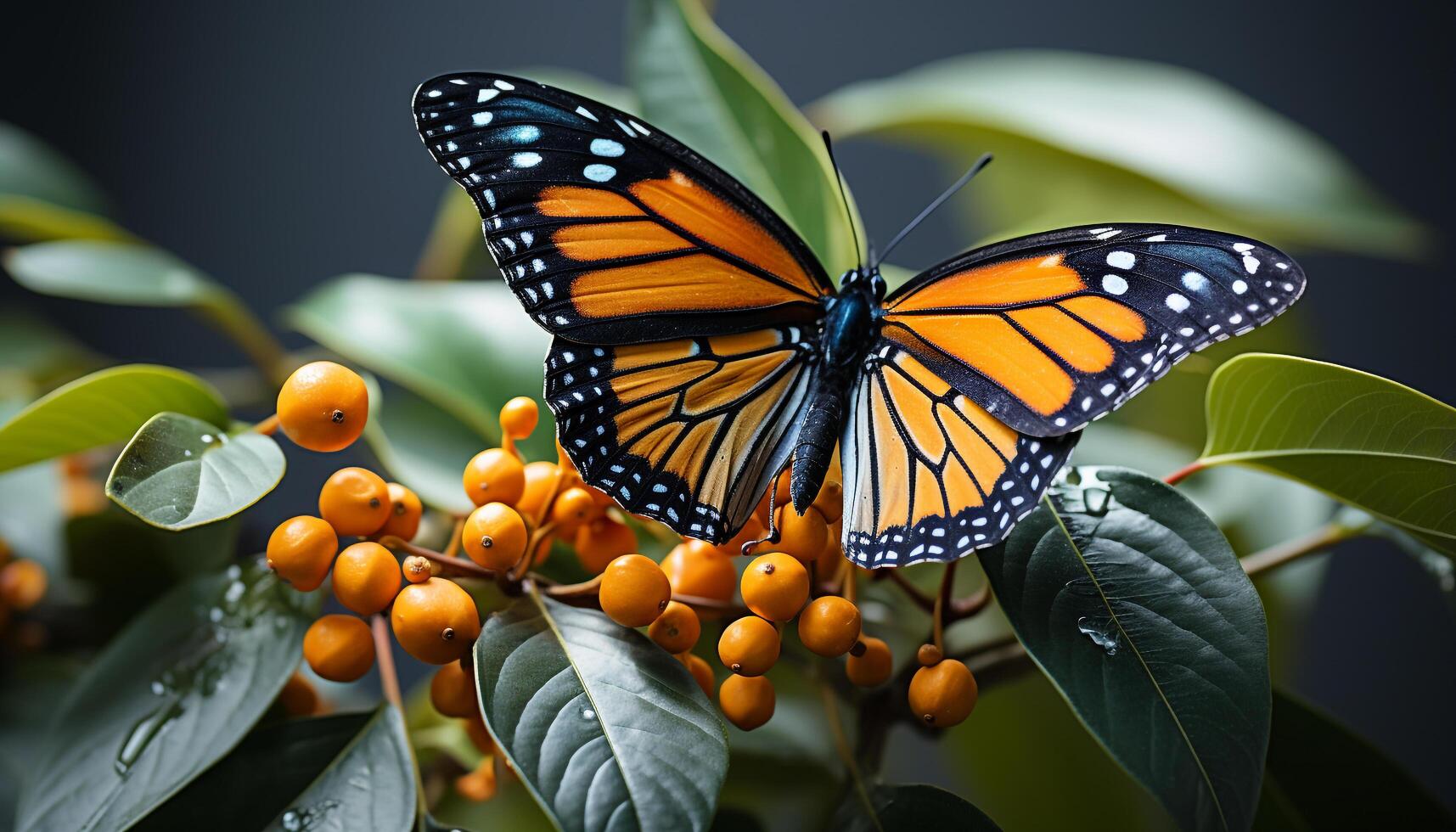 AI generated The vibrant butterfly wing showcases nature beauty in multi colored patterns generated by AI photo