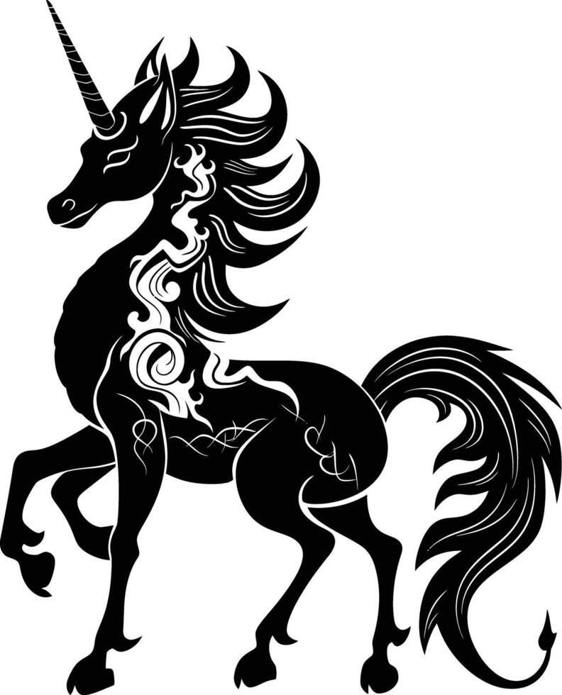 AI generated Silhouette Pegasus Horse or Kirin the Mythical Creature black color only vector