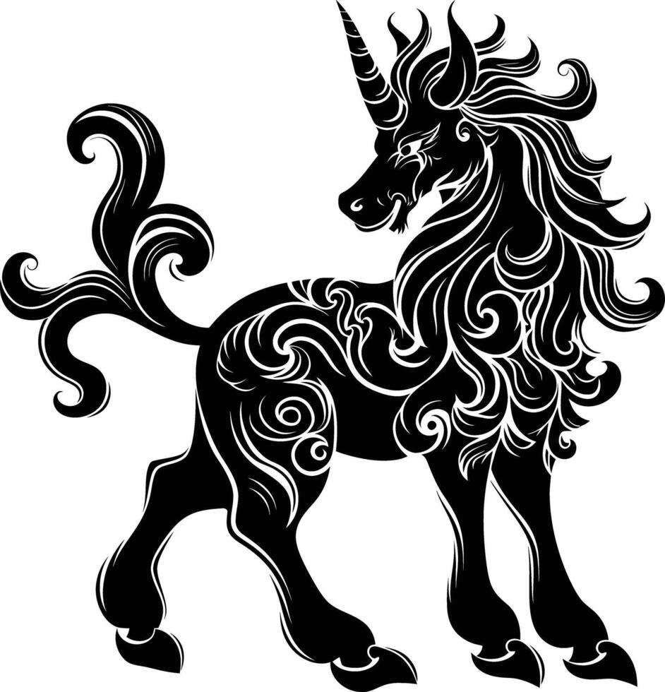 ai generado silueta Pegaso caballo o Kirin el mítico criatura negro color solamente vector