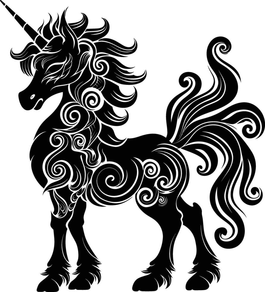 ai generado silueta Pegaso caballo o Kirin el mítico criatura negro color solamente vector