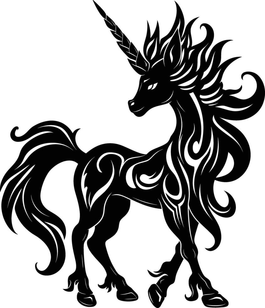 AI generated Silhouette Pegasus Horse or Kirin the Mythical Creature black color only vector