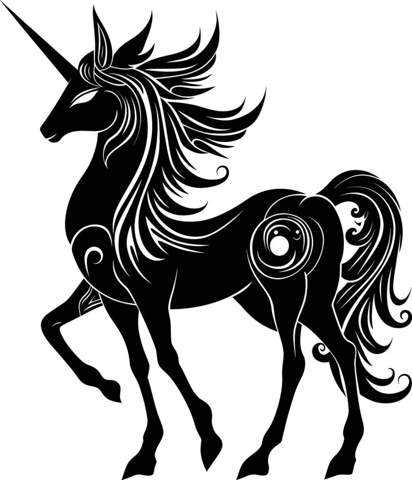 AI generated Silhouette Pegasus Horse or Kirin the Mythical Creature black color only vector