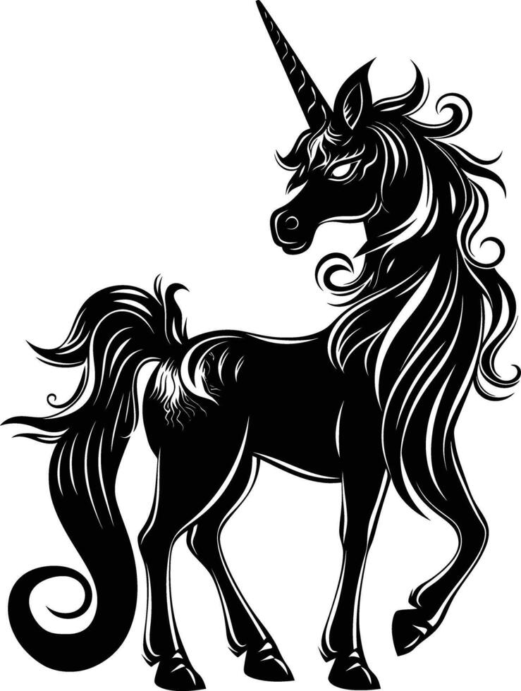 AI generated Silhouette Pegasus Horse or Kirin the Mythical Creature black color only vector