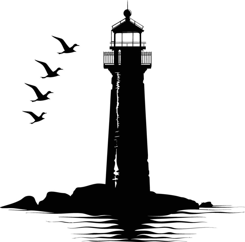 AI generated Silhouette lighthouse full black color only vector