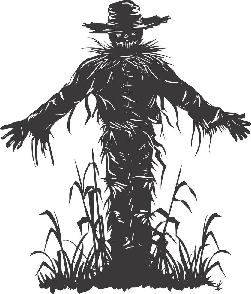 AI generated Silhouette Scarecrow Scary Spooky black color only full body vector