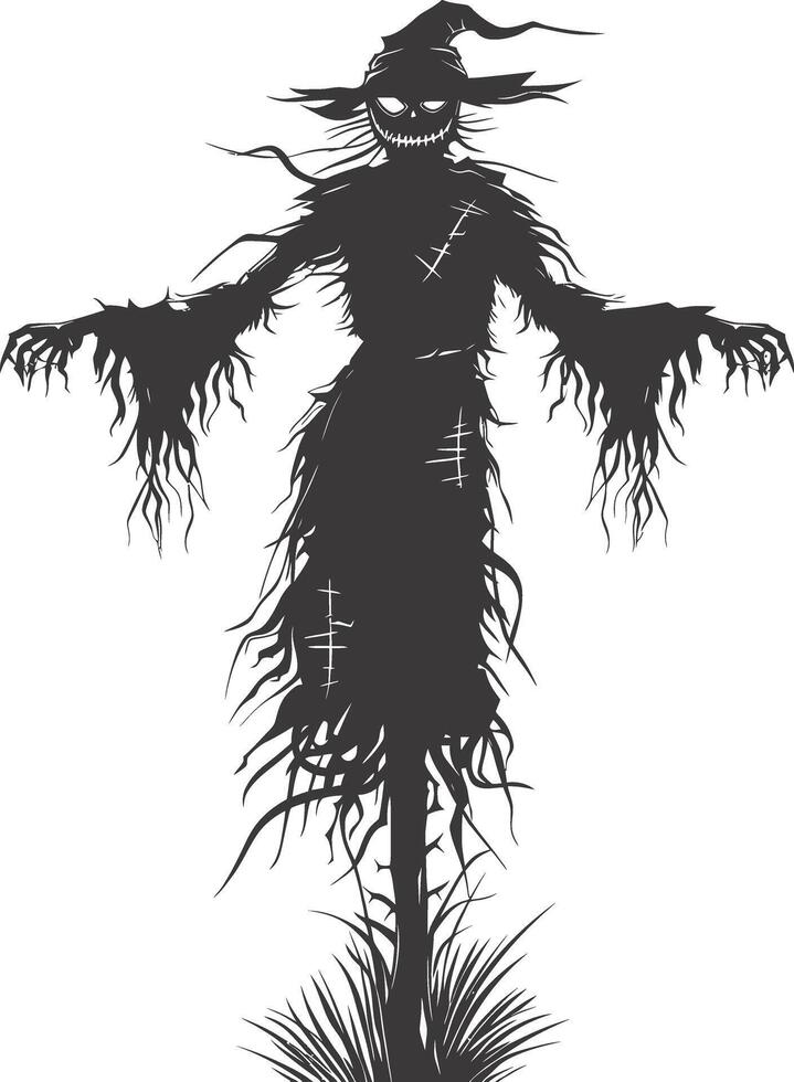 AI generated Silhouette Scarecrow Scary Spooky black color only full body vector