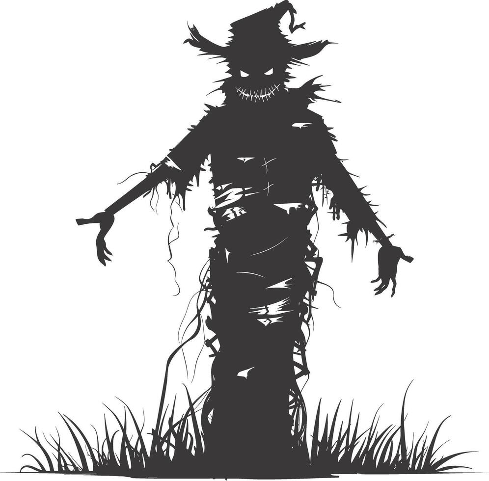 AI generated Silhouette Scarecrow Scary Spooky black color only full body vector