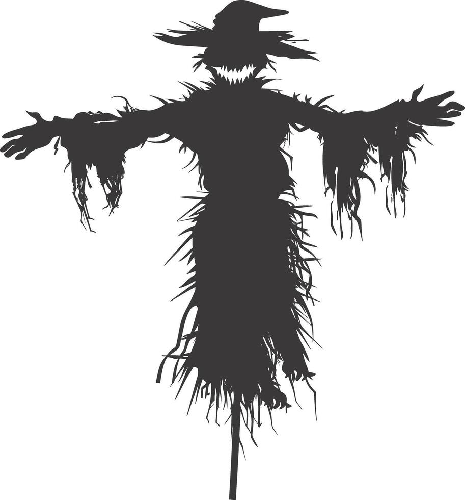 AI generated Silhouette Scarecrow Scary Spooky black color only full body vector