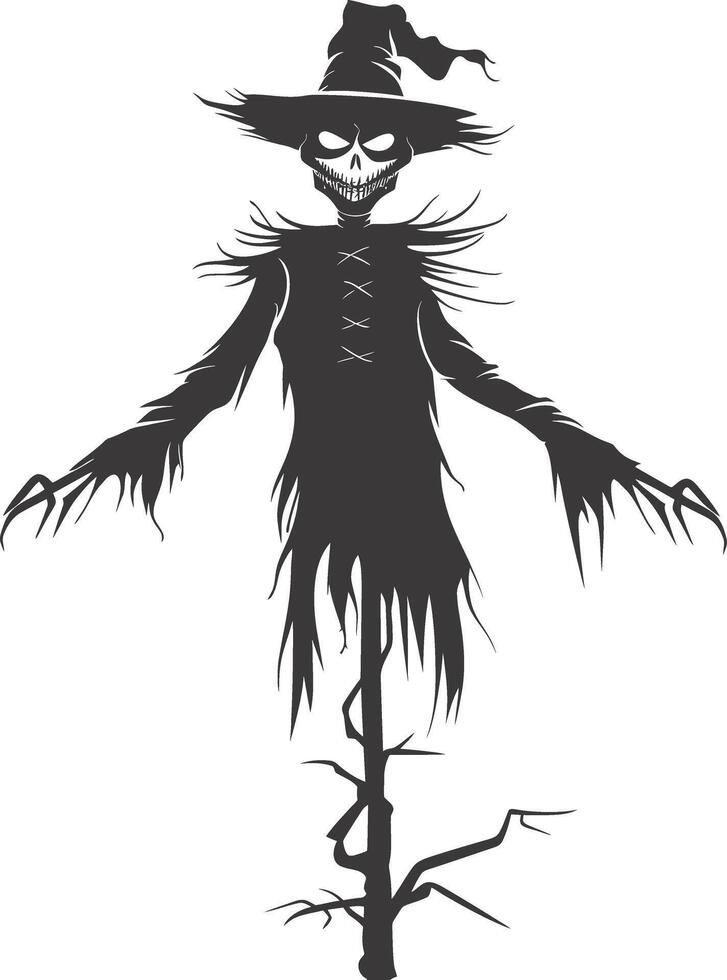 AI generated Silhouette Scarecrow Scary Spooky black color only full body vector