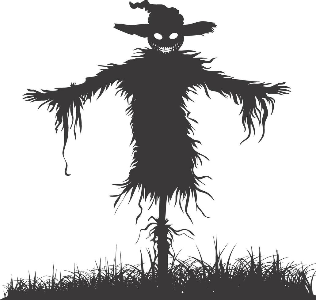 AI generated Silhouette Scarecrow Scary Spooky black color only full body vector