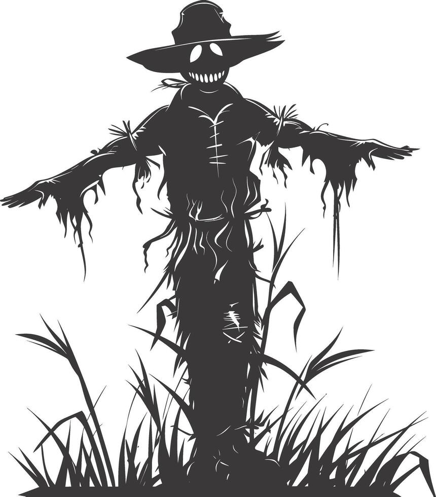 AI generated Silhouette Scarecrow Scary Spooky black color only full body vector
