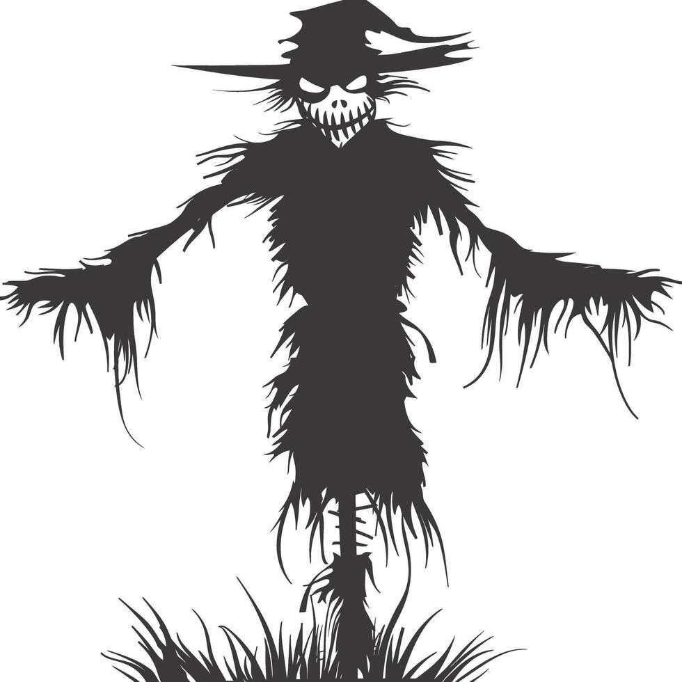 AI generated Silhouette Scarecrow Scary Spooky black color only full body vector