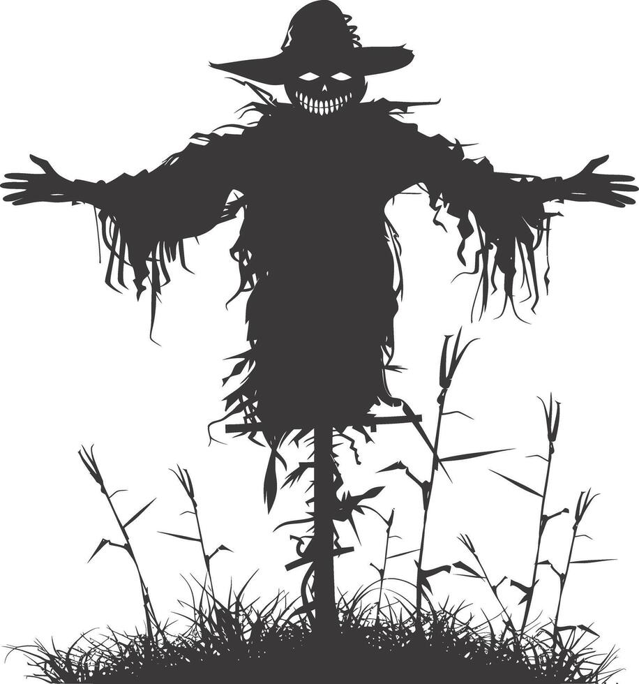 AI generated Silhouette Scarecrow Scary Spooky black color only full body vector