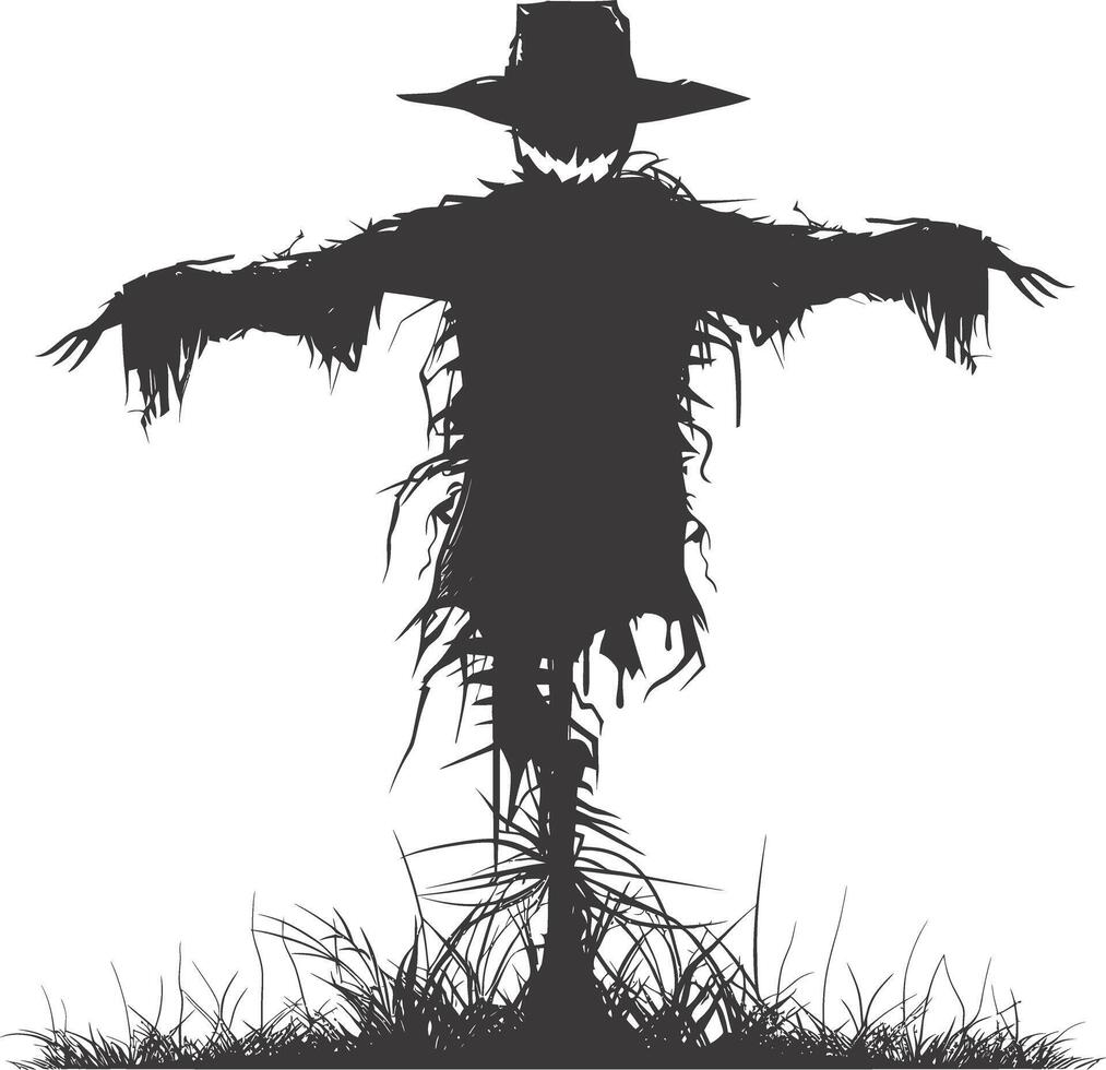 AI generated Silhouette Scarecrow Scary Spooky black color only full body vector