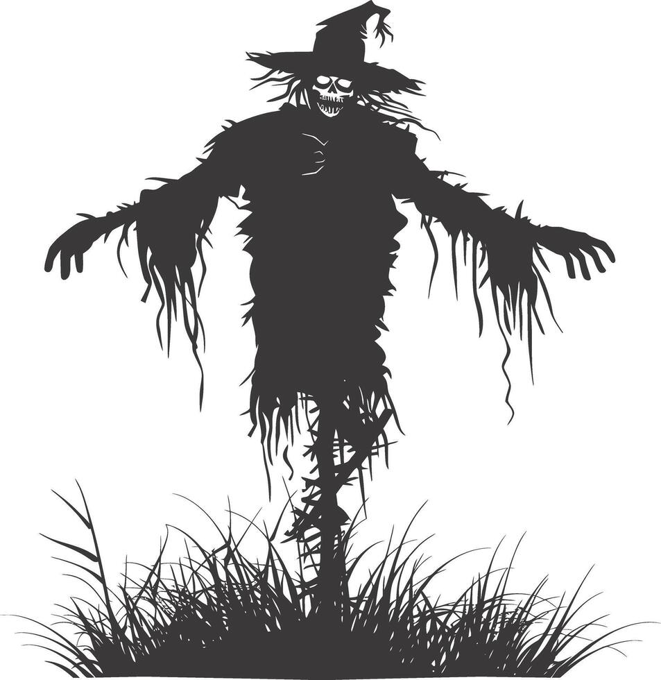 AI generated Silhouette Scarecrow Scary Spooky black color only full body vector