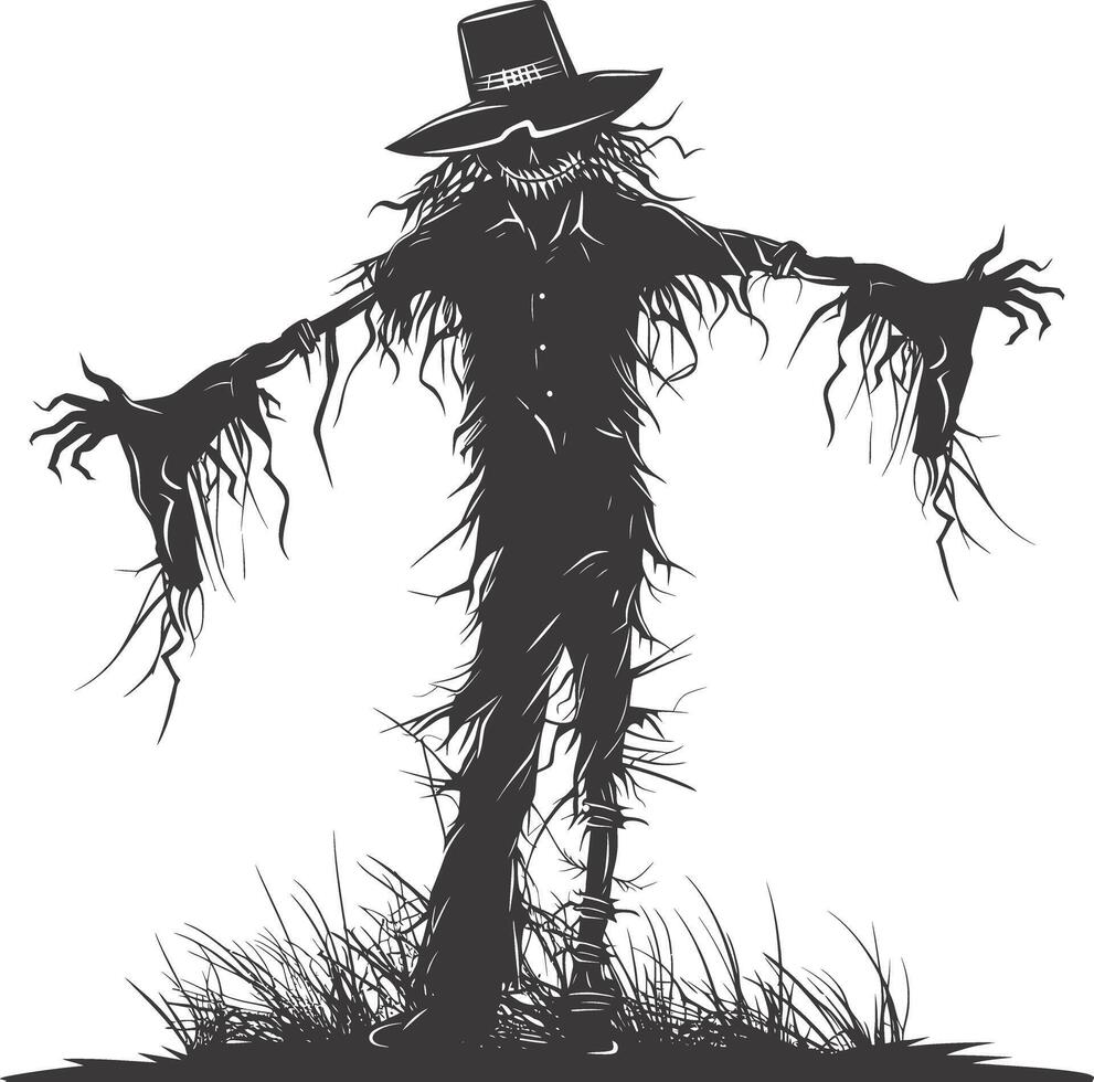 AI generated Silhouette Scarecrow Scary Spooky black color only full body vector