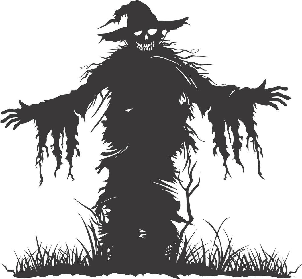 AI generated Silhouette Scarecrow Scary Spooky black color only full body vector