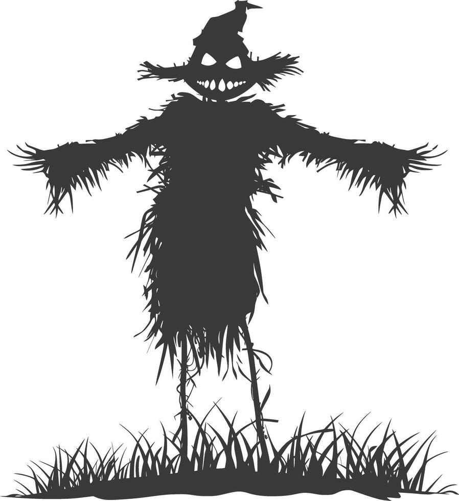 AI generated Silhouette Scarecrow Scary Spooky black color only full body vector