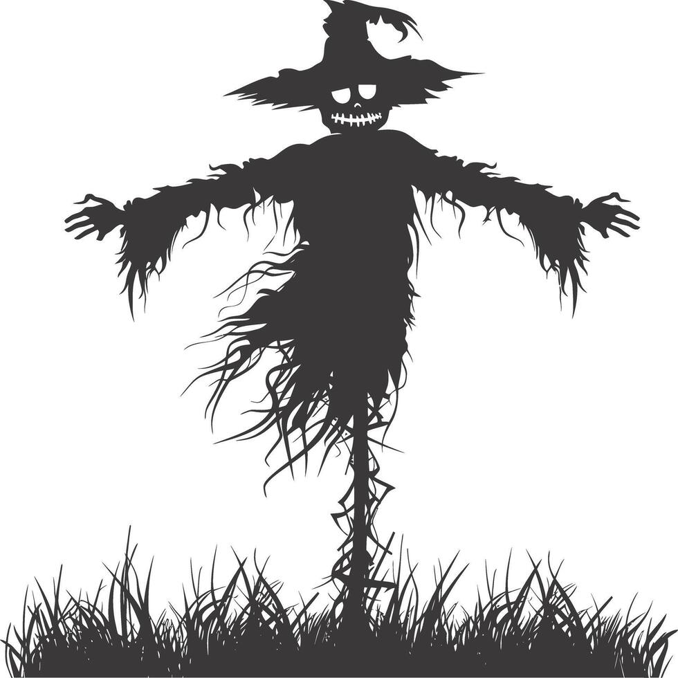 AI generated Silhouette Scarecrow Scary Spooky black color only full body vector