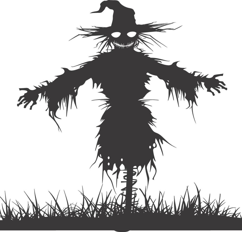 AI generated Silhouette Scarecrow Scary Spooky black color only full body vector