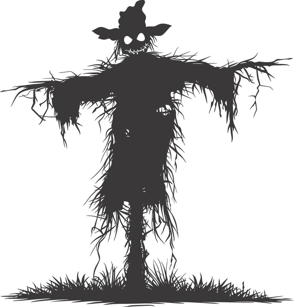 AI generated Silhouette Scarecrow Scary Spooky black color only full body vector