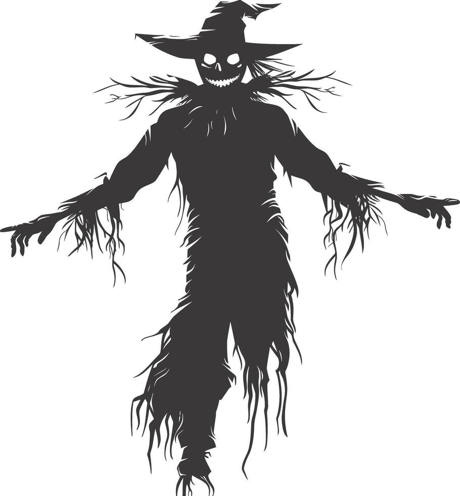 AI generated Silhouette Scarecrow Scary Spooky black color only full body vector