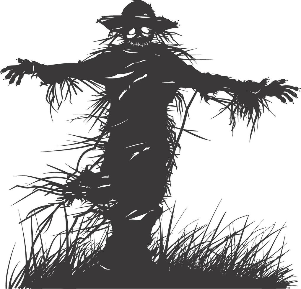 AI generated Silhouette Scarecrow Scary Spooky black color only full body vector