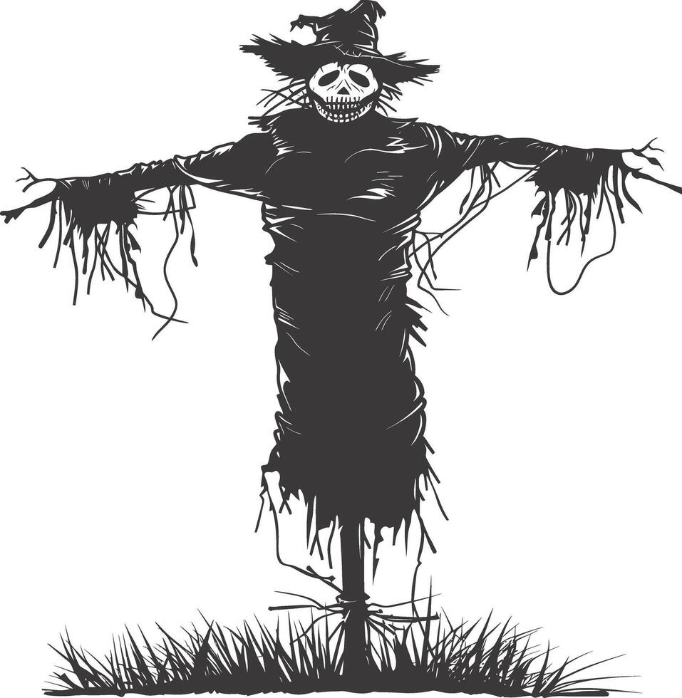 AI generated Silhouette Scarecrow Scary Spooky black color only full body vector