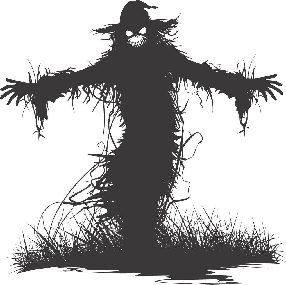 AI generated Silhouette Scarecrow Scary Spooky black color only full body vector