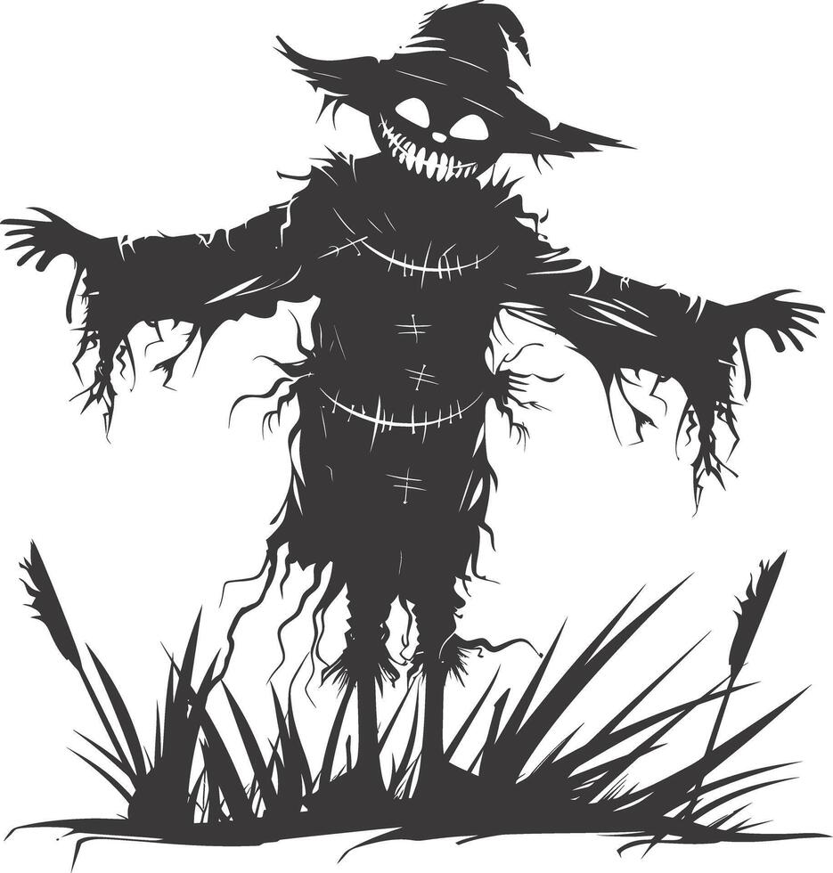 AI generated Silhouette Scarecrow Scary Spooky black color only full body vector