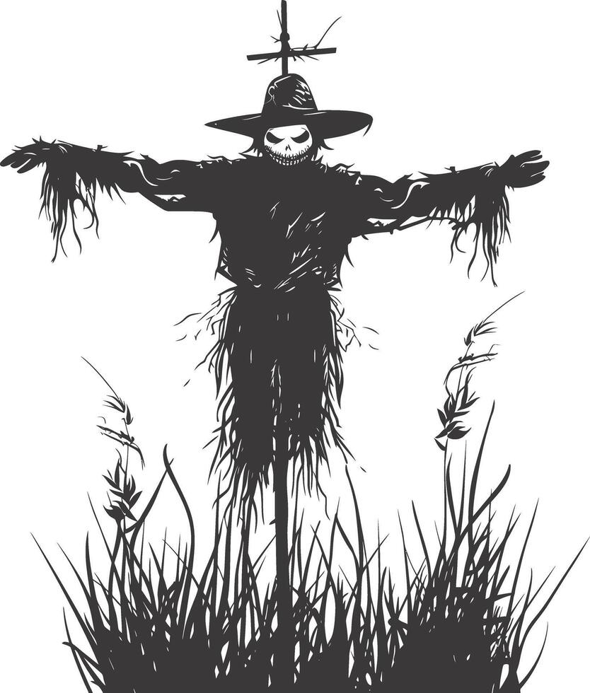 AI generated Silhouette Scarecrow black color only full body vector