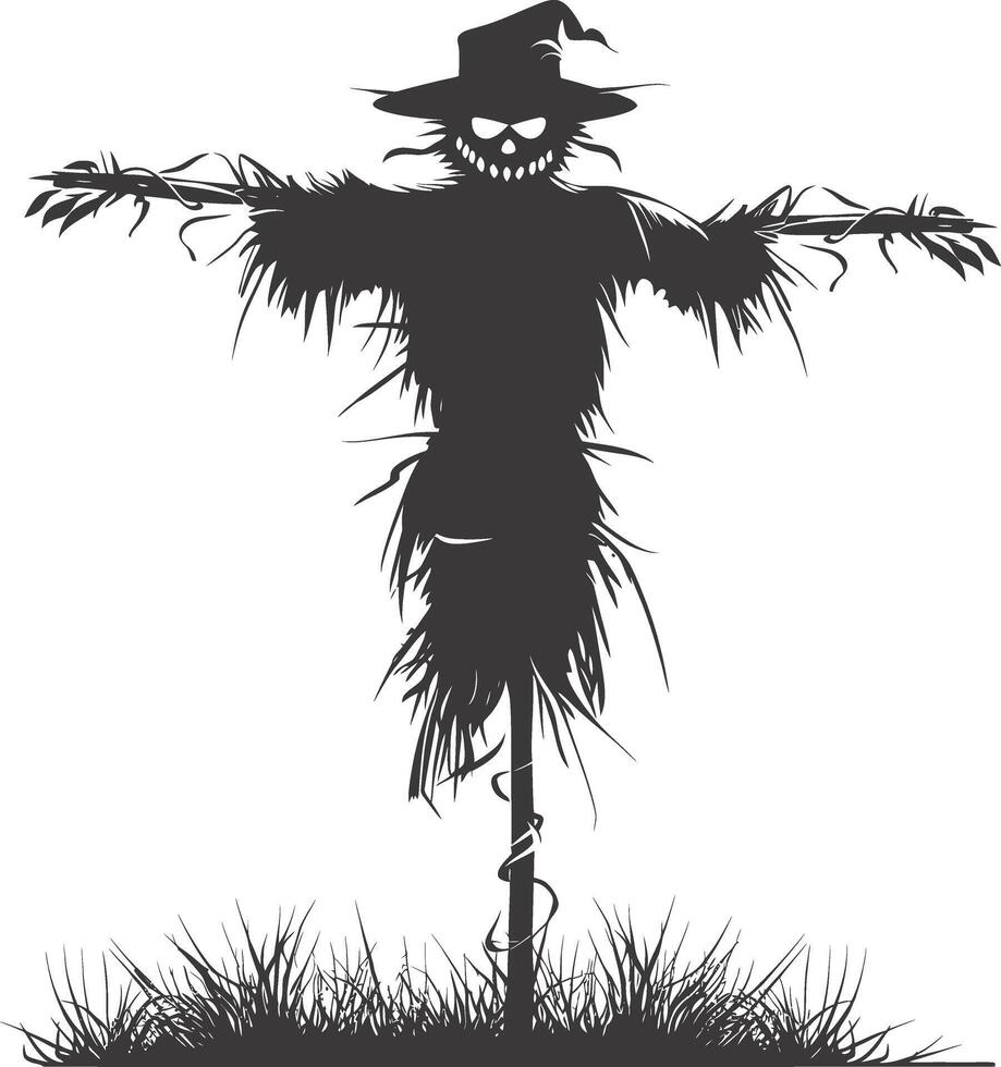 AI generated Silhouette Scarecrow black color only full body vector