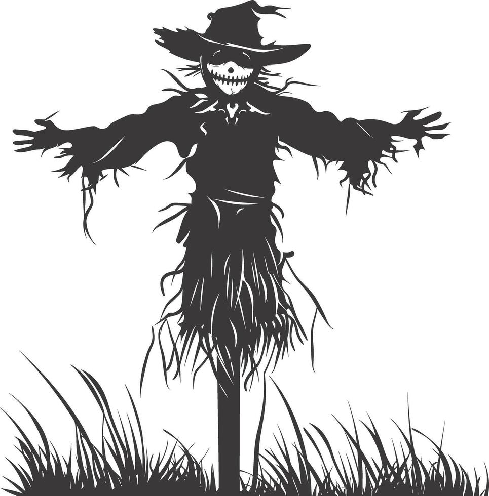 AI generated Silhouette Scarecrow black color only full body vector