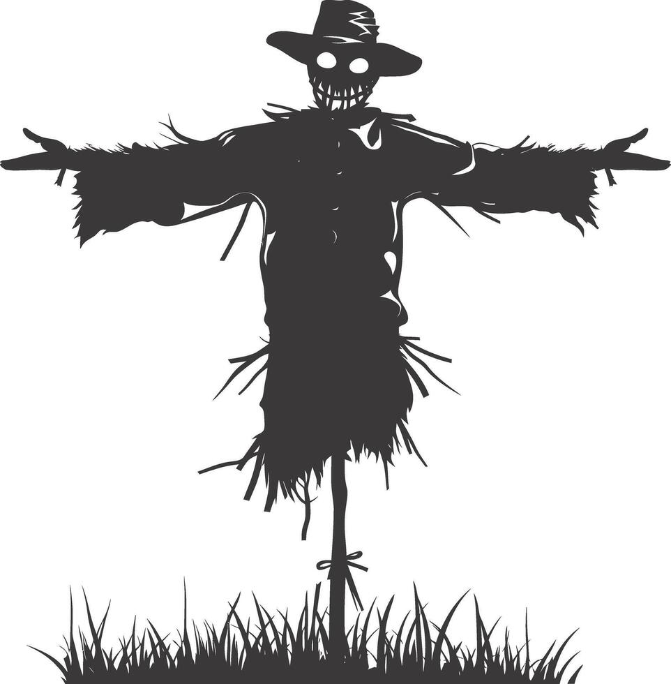 AI generated Silhouette Scarecrow black color only full body vector