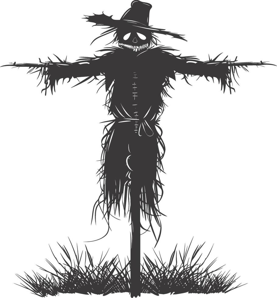 AI generated Silhouette Scarecrow black color only full body vector