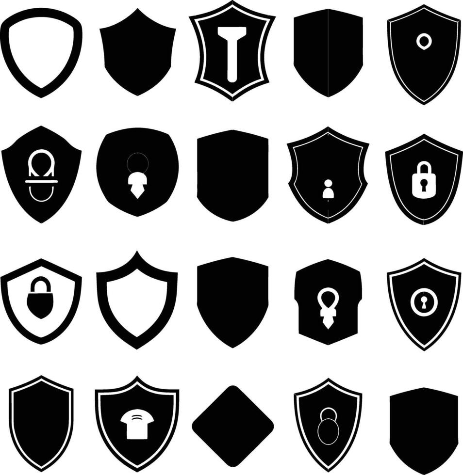 AI generated Silhouette security shield icons isolated black color only full body vector