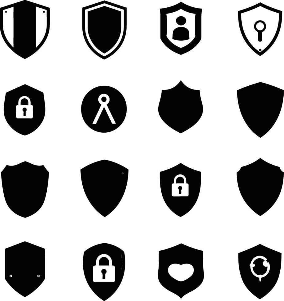 AI generated Silhouette security shield icons isolated black color only full body vector