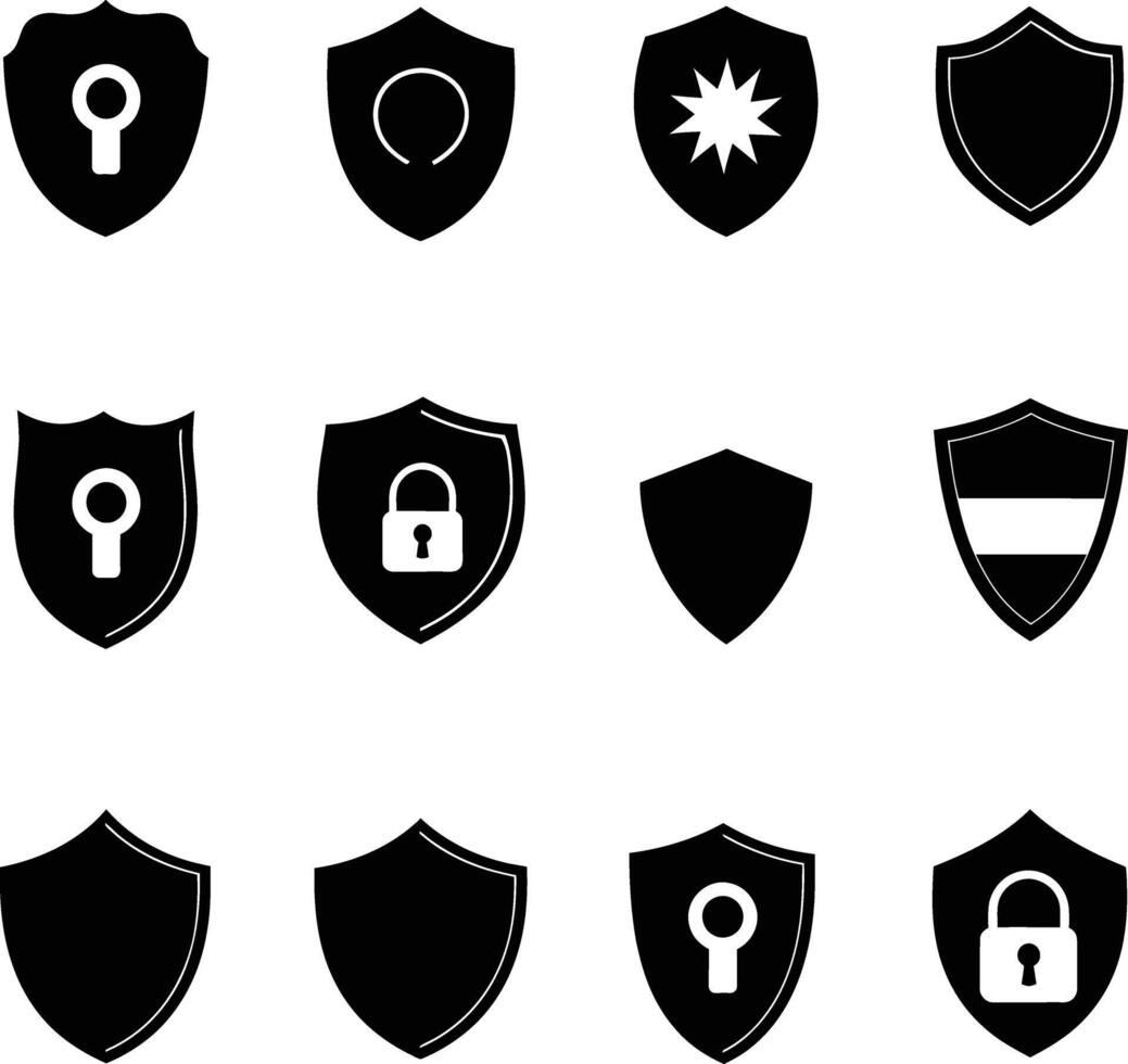 AI generated Silhouette security shield icons isolated black color only full body vector