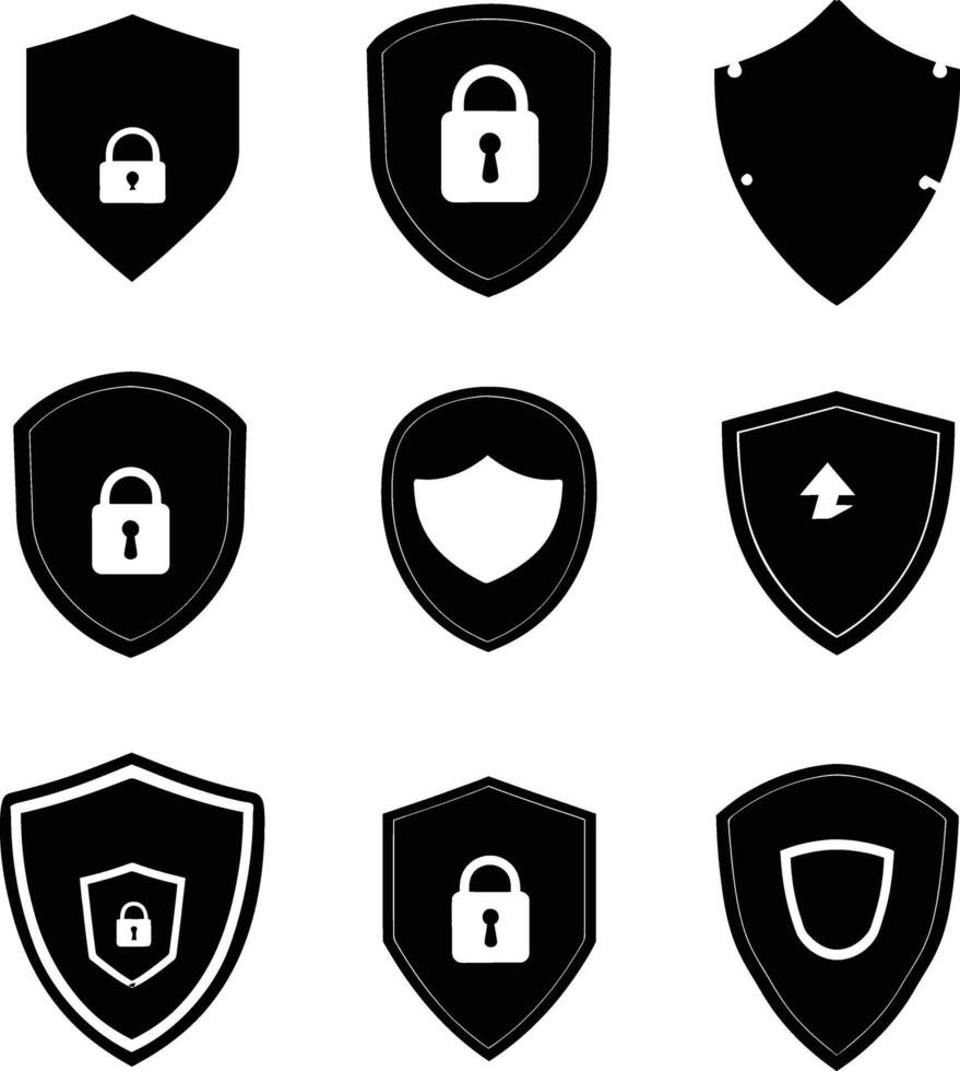 AI generated Silhouette security shield icons isolated black color only full body vector