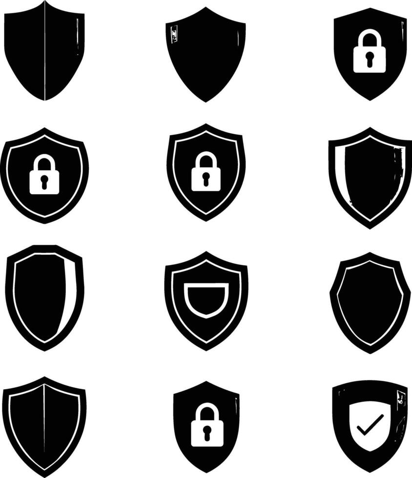 AI generated Silhouette security shield icons isolated black color only full body vector