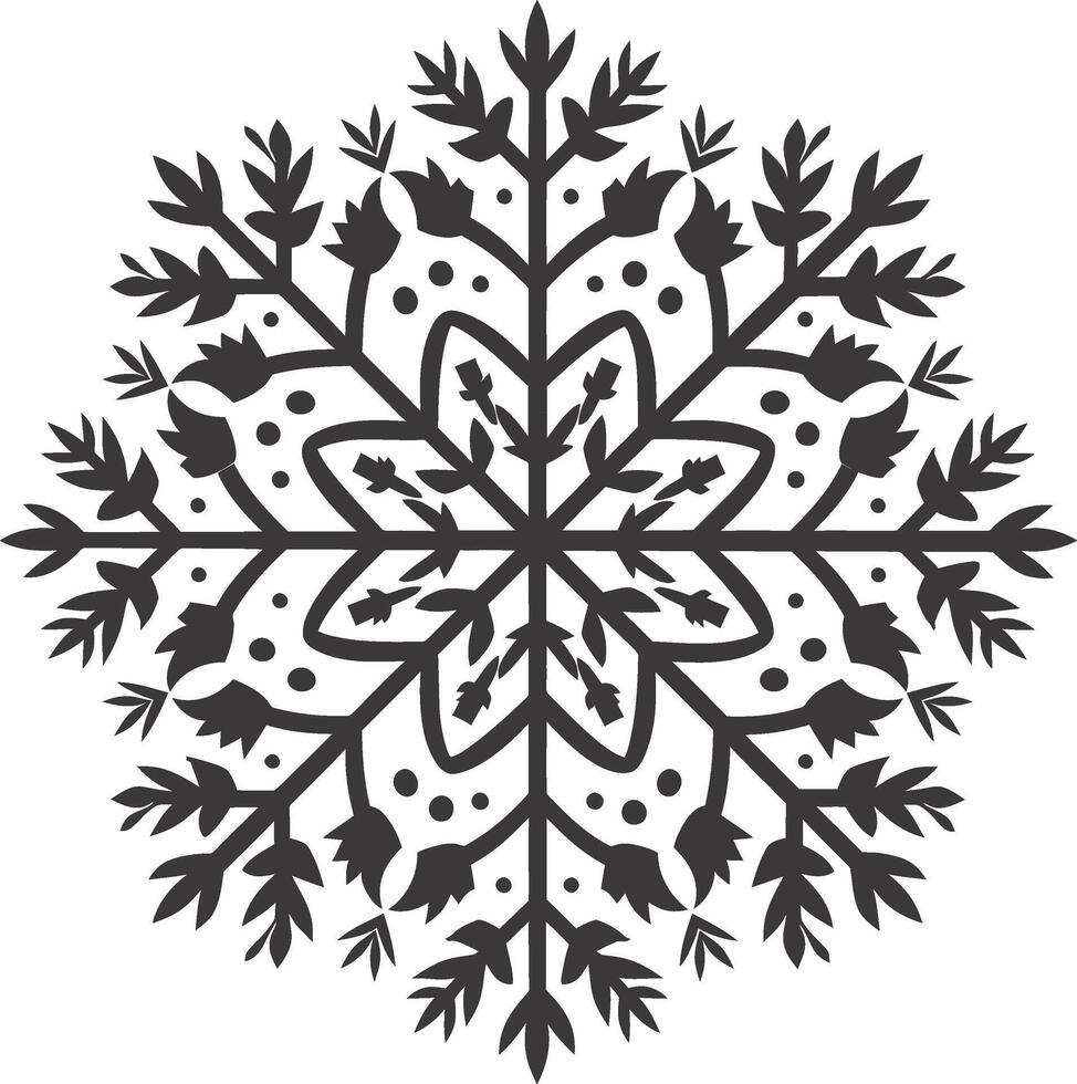 AI generated Silhouette mandala flower snowflake shaped black color only vector